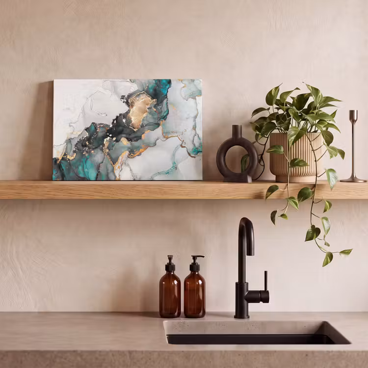 Canvas schilderij - Blauw - Marmer - Goud — 3