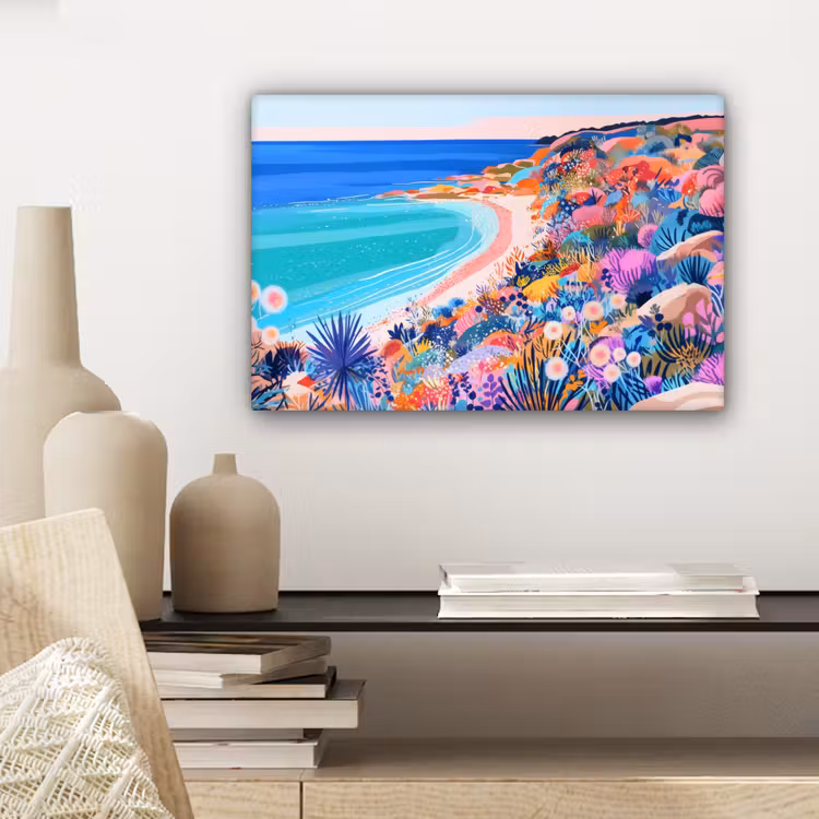 Canvas schilderij - Bloemenweide - Zee - Zomers — 5