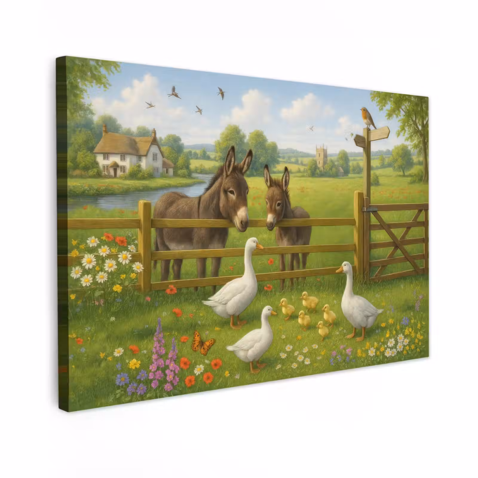 Canvas schilderij - Ezels - Ganzen - Kleurrijk — 1