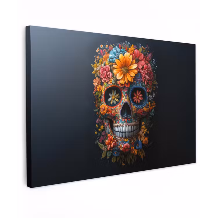 Canvas schilderij - Bloemen - Kleurrijk - Schedel — 1