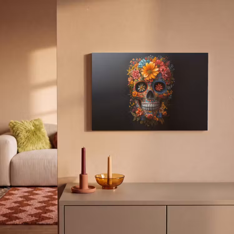 Canvas schilderij - Bloemen - Kleurrijk - Schedel — 2
