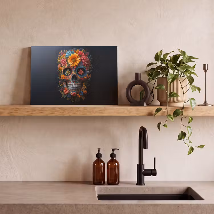 Canvas schilderij - Bloemen - Kleurrijk - Schedel — 3