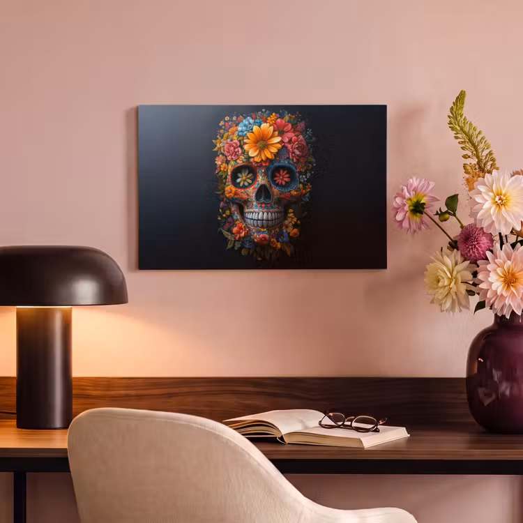 Canvas schilderij - Bloemen - Kleurrijk - Schedel — 4