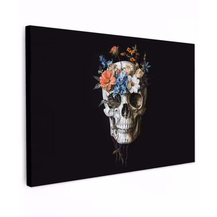 Canvas schilderij - Bloemen - Schedel - Kleurrijk — 1