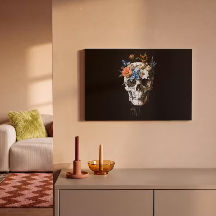 Canvas schilderij - Bloemen - Schedel - Kleurrijk — 2