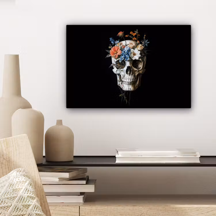 Canvas schilderij - Bloemen - Schedel - Kleurrijk — 5