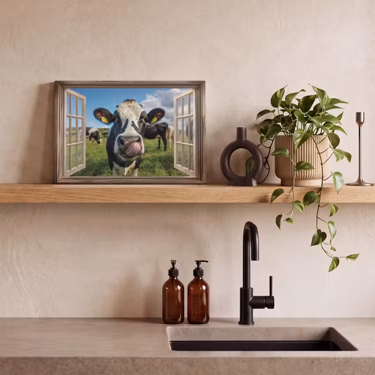 Canvas schilderij - Doorkijk - Koe - Weiland - Dieren - Natuur — 3