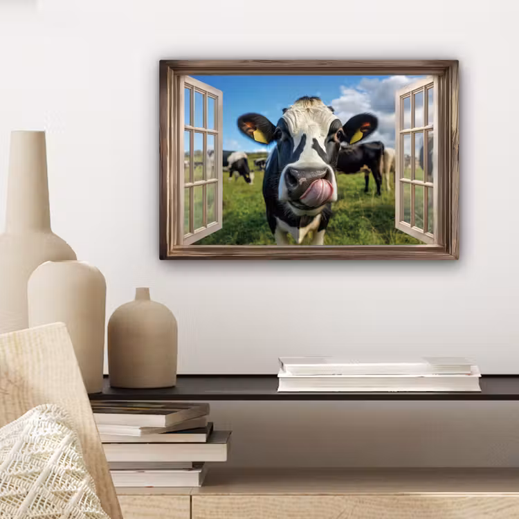 Canvas schilderij - Doorkijk - Koe - Weiland - Dieren - Natuur — 5