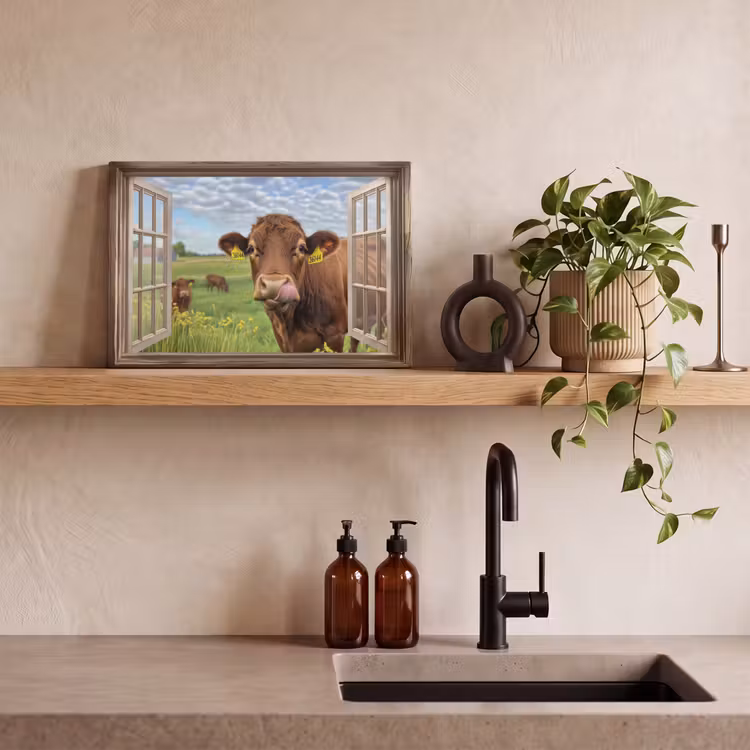 Canvas schilderij - Doorkijk - Koe - Weiland - Landschap - Dieren — 3