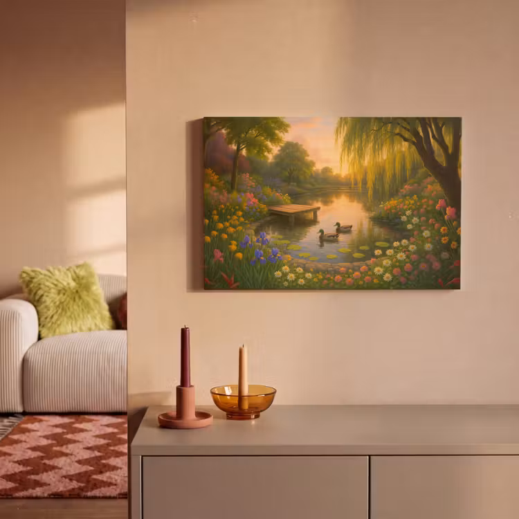 Canvas schilderij - Eenden - Vijver - Bloemen — 2