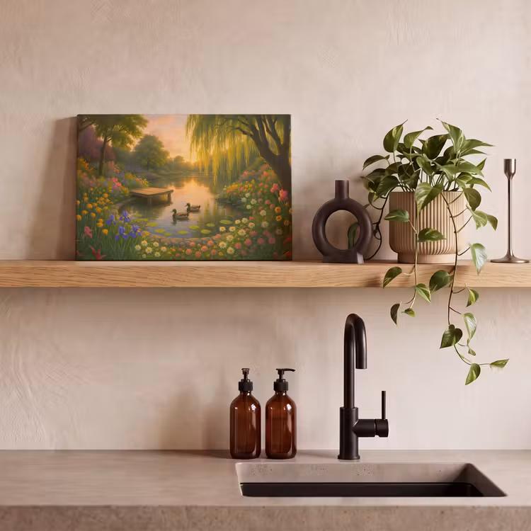 Canvas schilderij - Eenden - Vijver - Bloemen — 3