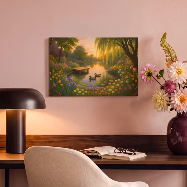 Canvas schilderij - Eenden - Vijver - Bloemen — 4