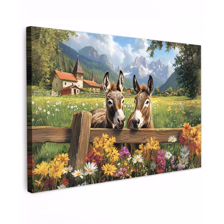 Canvas schilderij - Ezels - Bloemen - Zomers — 1