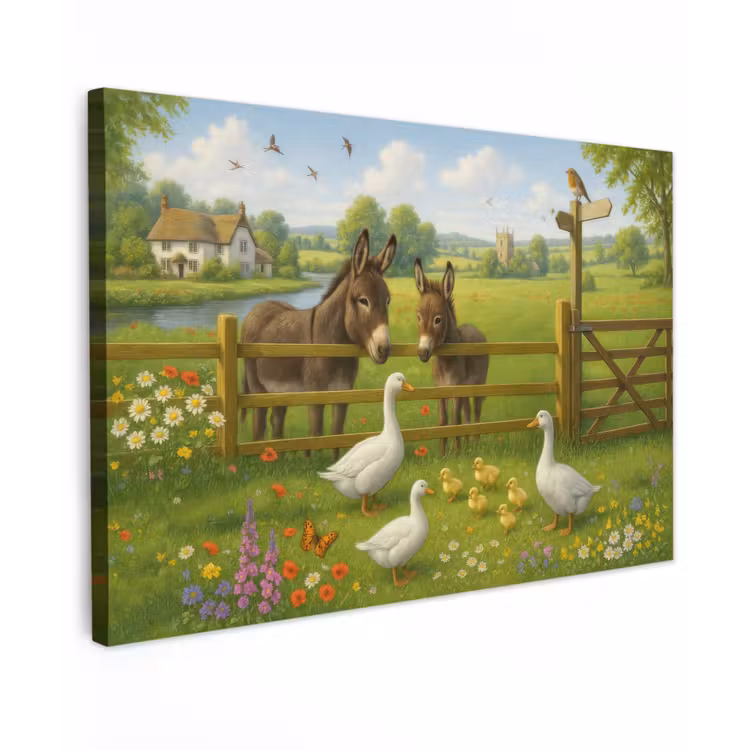 Canvas schilderij - Ezels - Ganzen - Kleurrijk — 1