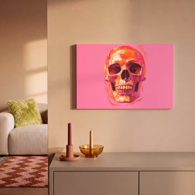 Canvas schilderij - Felroze - Tanden - Schedel — 2