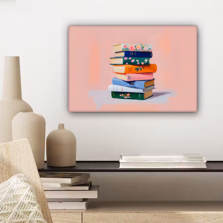 Canvas schilderij - Boeken - Stapel - Kleurrijk — 5