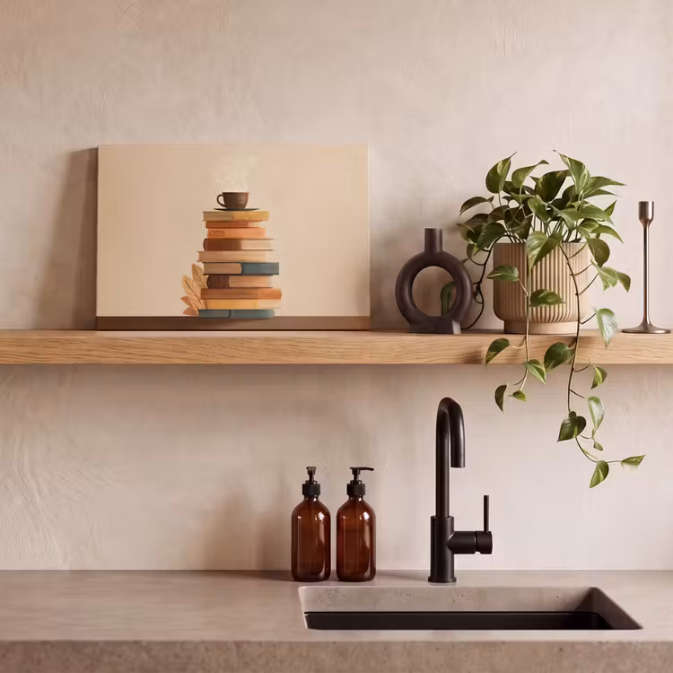 Canvas schilderij - Boeken - Toren - Koffie - Beige — 3