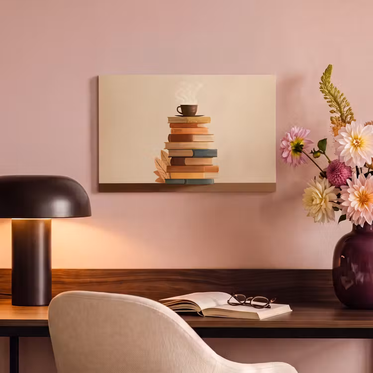 Canvas schilderij - Boeken - Toren - Koffie - Beige — 4