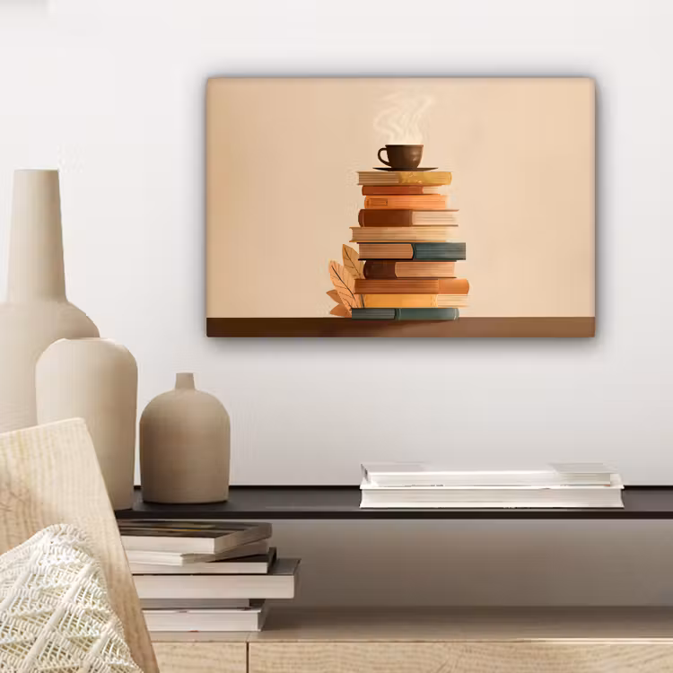 Canvas schilderij - Boeken - Toren - Koffie - Beige — 5