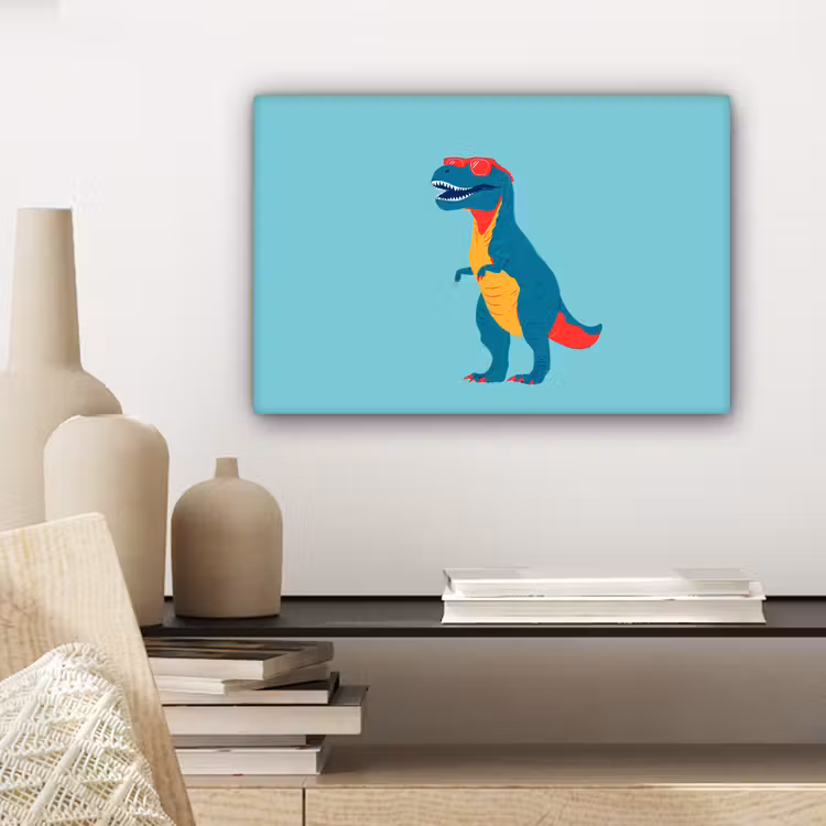 Canvas schilderij - Dinosaurus - Blauw - Zonnebril — 5