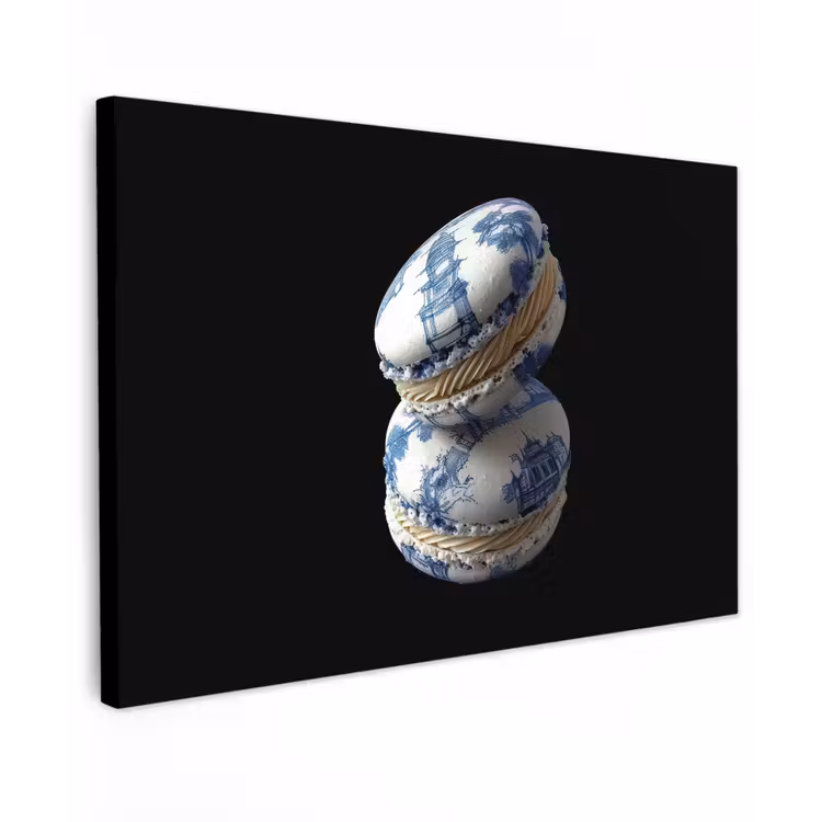 Canvas schilderij - Eten - Macarons - Delfts blauw - Koekjes — 1