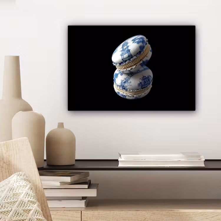 Canvas schilderij - Eten - Macarons - Delfts blauw - Koekjes — 5