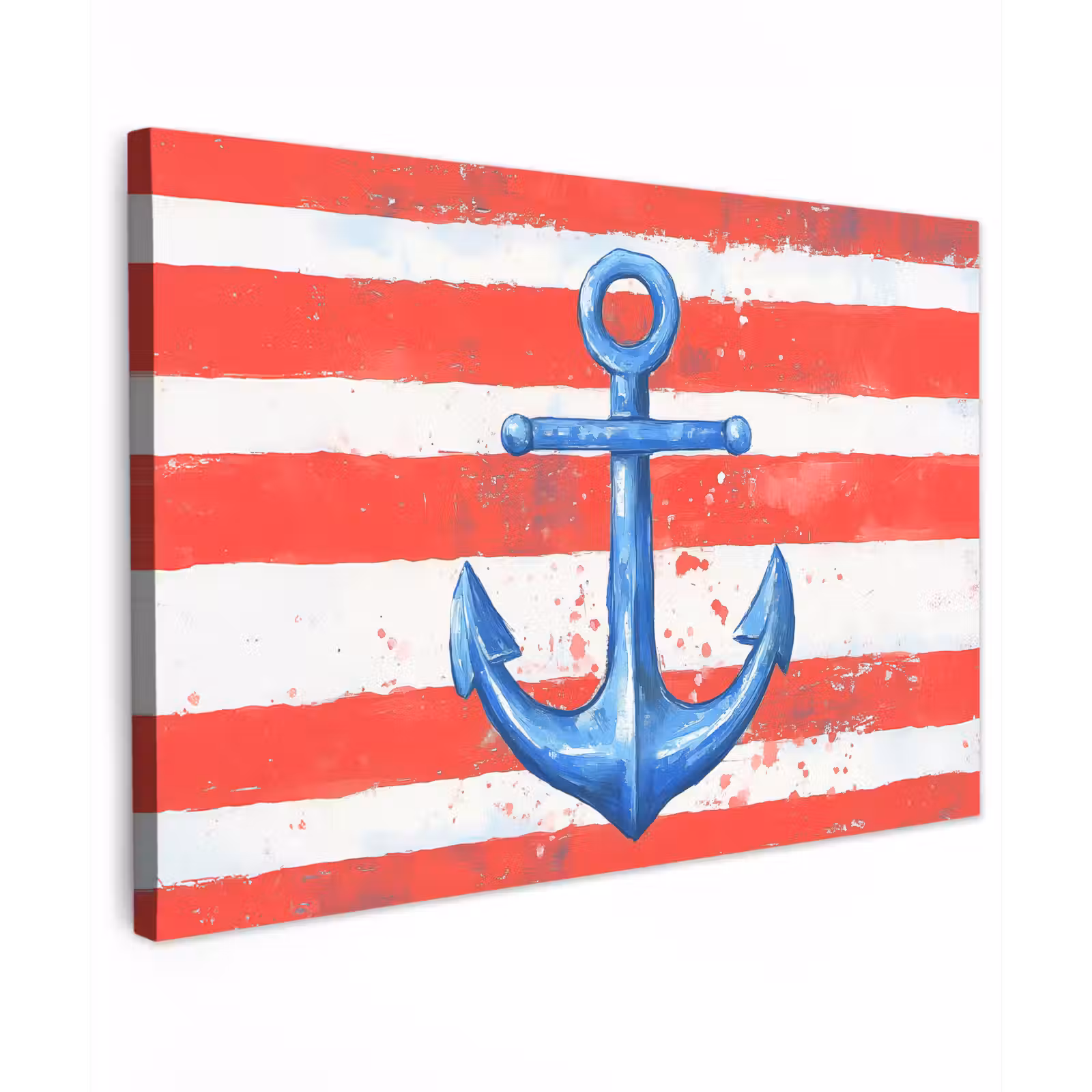 Canvas schilderij - Anker - Verfspatten - Rood - Blauw — 1