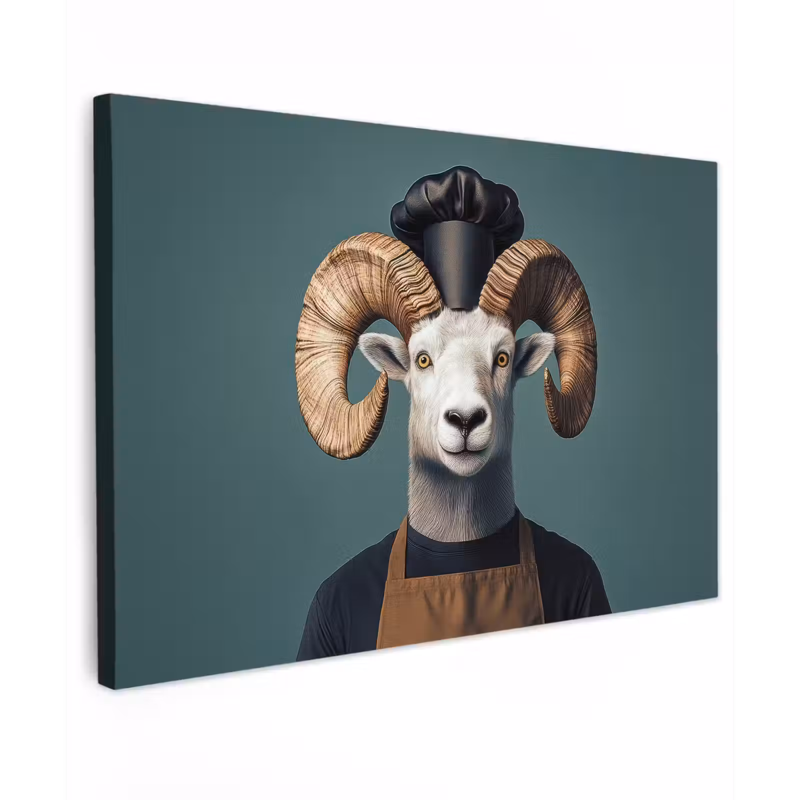Canvas schilderij - Geit - Hoorns - Kokskleding — 1