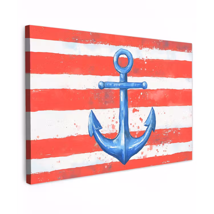 Canvas schilderij - Anker - Verfspatten - Rood - Blauw — 1
