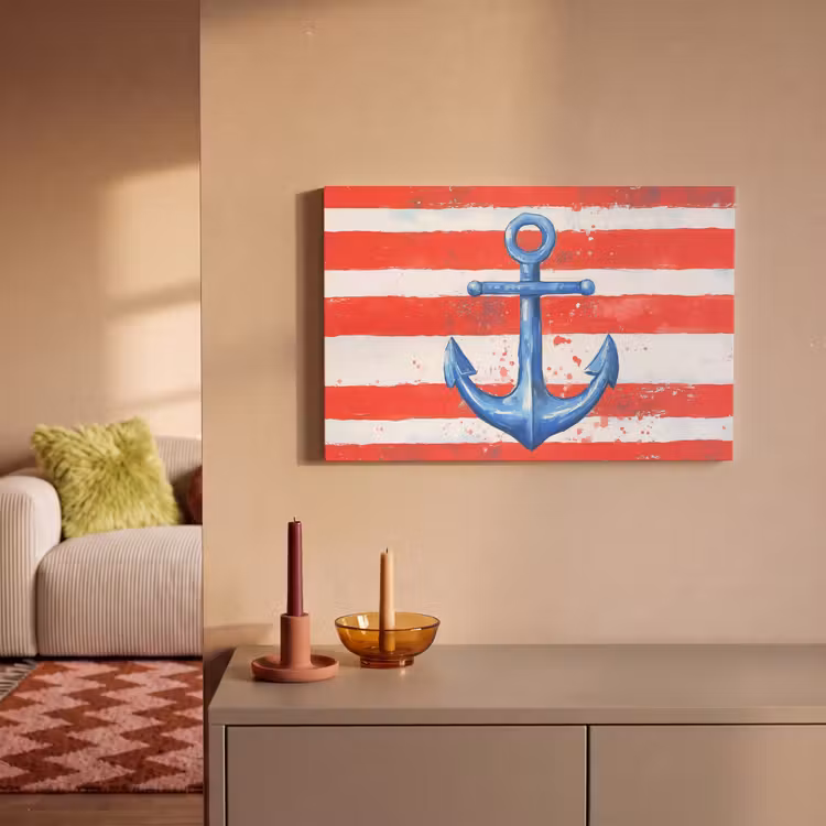 Canvas schilderij - Anker - Verfspatten - Rood - Blauw — 2