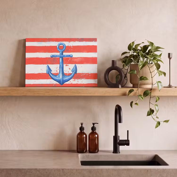 Canvas schilderij - Anker - Verfspatten - Rood - Blauw — 3