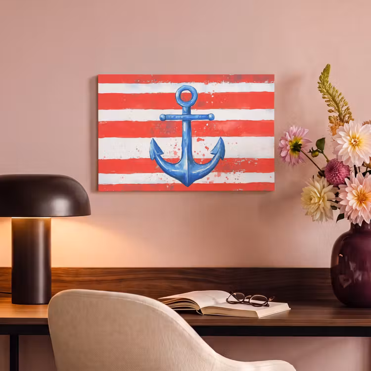 Canvas schilderij - Anker - Verfspatten - Rood - Blauw — 4