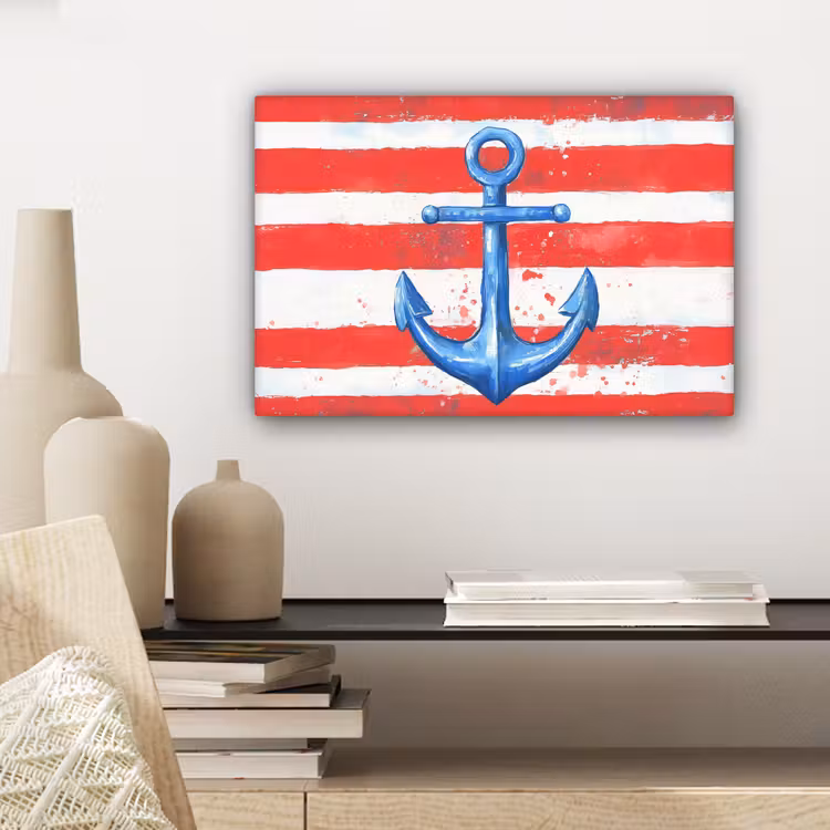 Canvas schilderij - Anker - Verfspatten - Rood - Blauw — 5