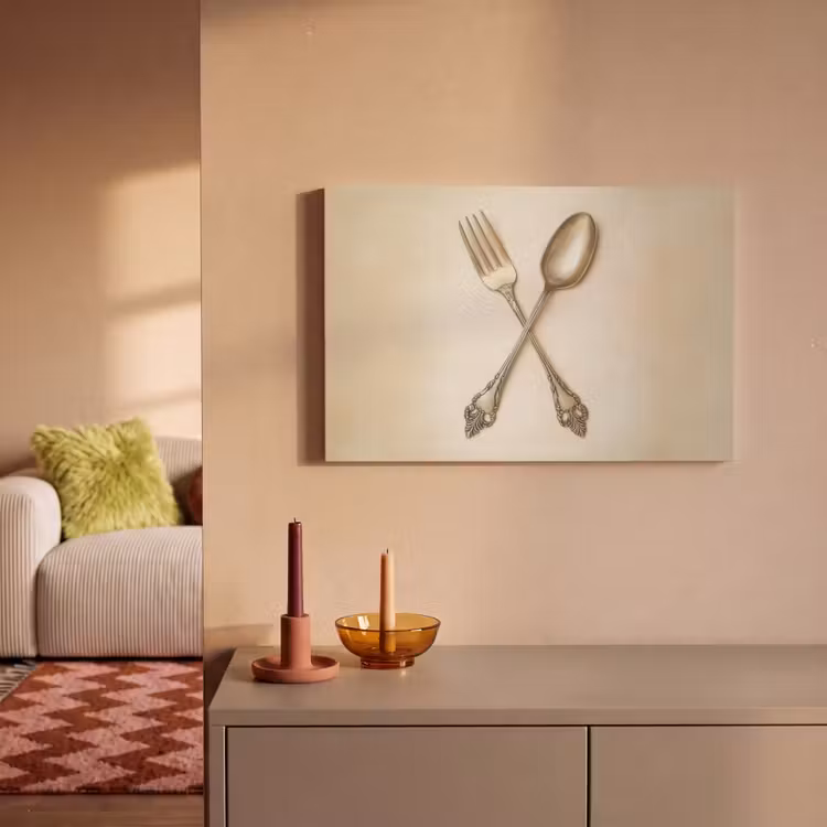 Canvas schilderij - Beige - Vintage - Bestek — 2
