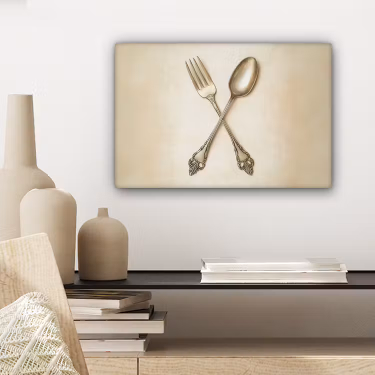 Canvas schilderij - Beige - Vintage - Bestek — 5