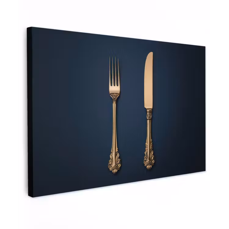 Canvas schilderij - Bestek - Donkerblauw - Goud — 1