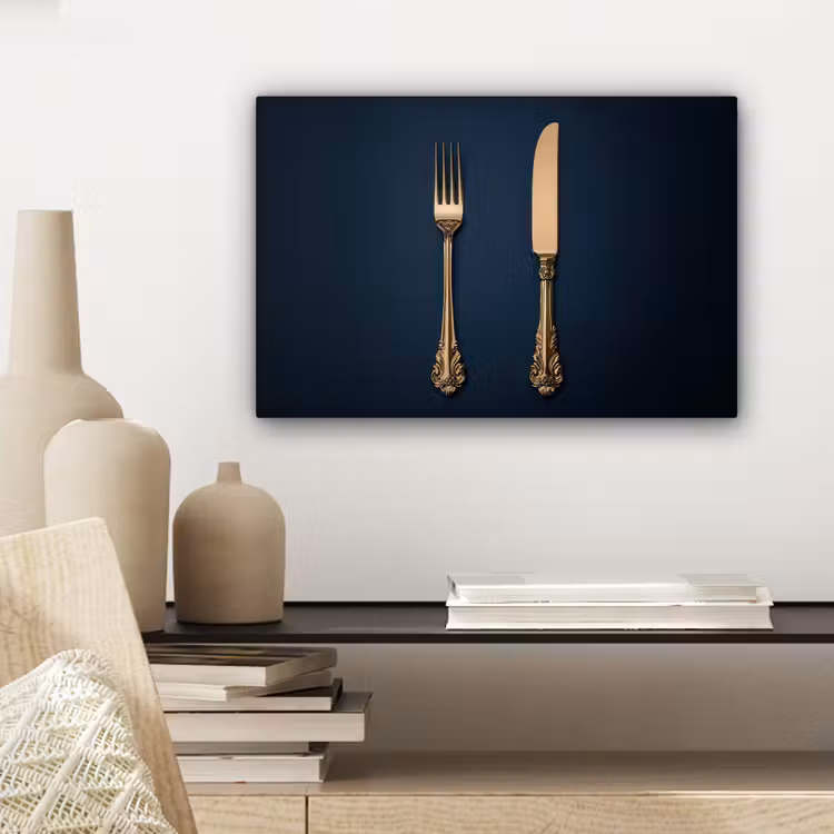 Canvas schilderij - Bestek - Donkerblauw - Goud — 5