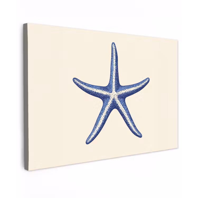Canvas schilderij - Blauwe zeester - Minimalistisch - Beige — 1