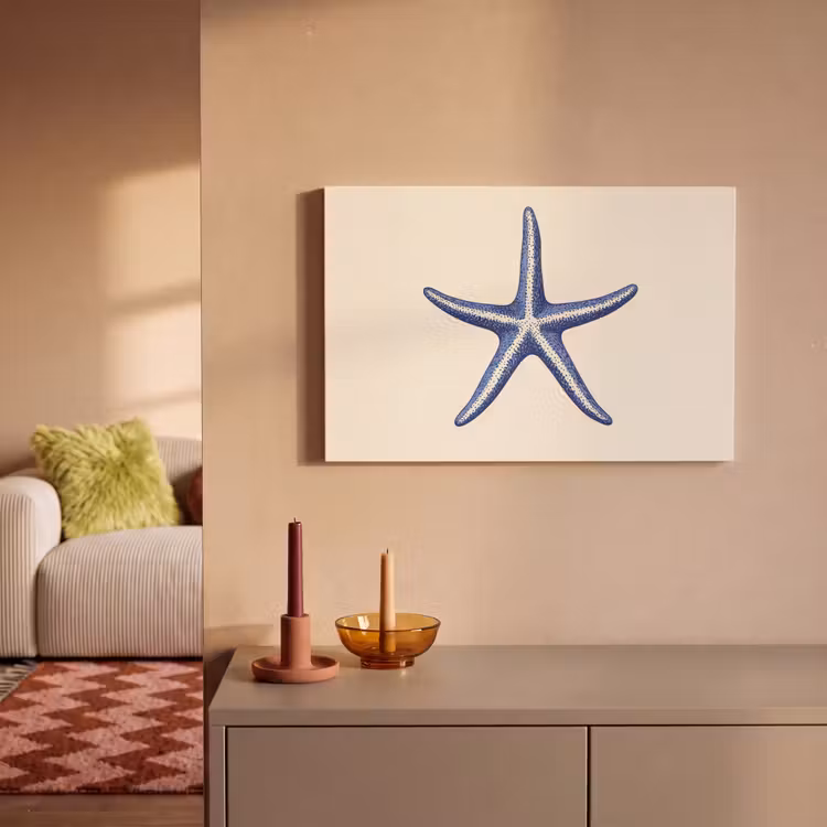 Canvas schilderij - Blauwe zeester - Minimalistisch - Beige — 2