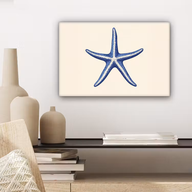 Canvas schilderij - Blauwe zeester - Minimalistisch - Beige — 5