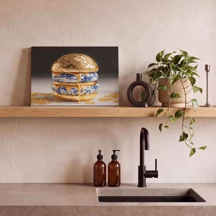 Canvas schilderij - Delftsblauw - Goud - Burger — 3