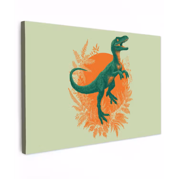 Canvas schilderij - Dinosaurus - Groen - Planten - Cirkel — 1