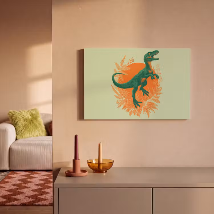 Canvas schilderij - Dinosaurus - Groen - Planten - Cirkel — 2