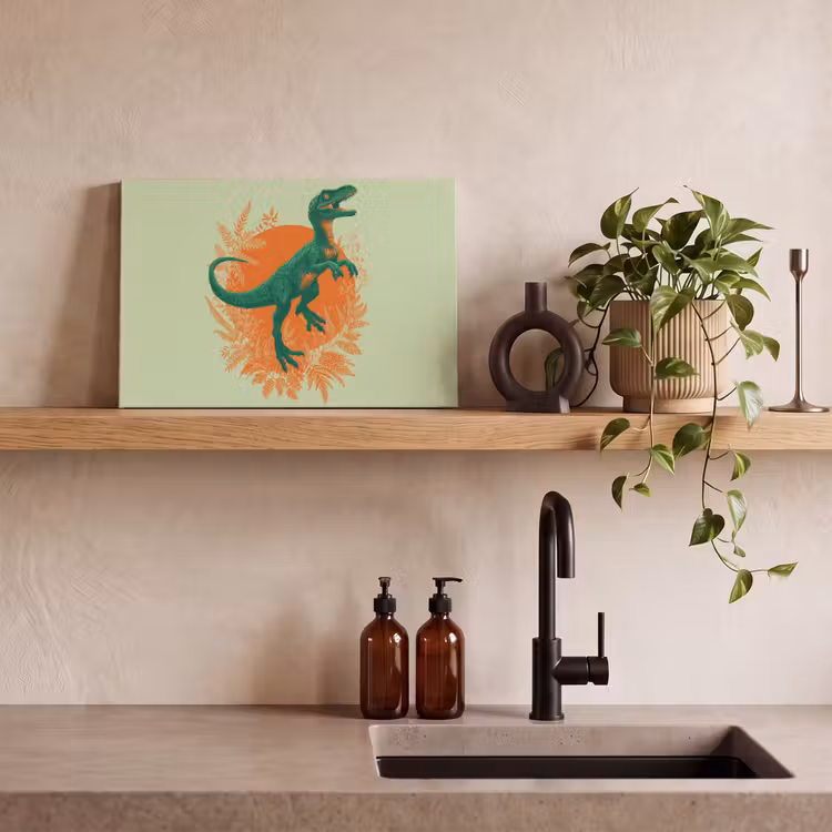 Canvas schilderij - Dinosaurus - Groen - Planten - Cirkel — 3