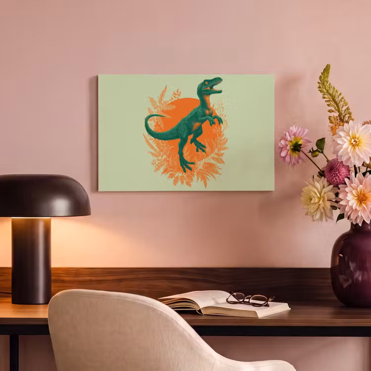 Canvas schilderij - Dinosaurus - Groen - Planten - Cirkel — 4