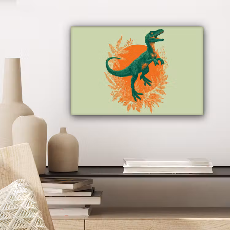 Canvas schilderij - Dinosaurus - Groen - Planten - Cirkel — 5