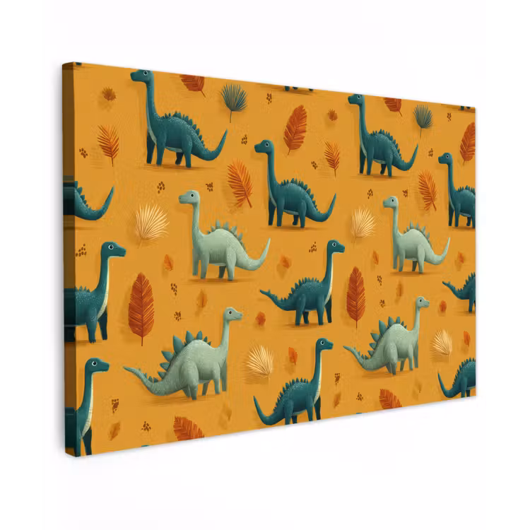 Canvas schilderij - Dinosaurussen - Stekels - Herfstbladeren - Bruin — 1