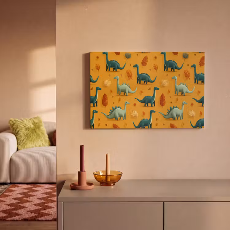 Canvas schilderij - Dinosaurussen - Stekels - Herfstbladeren - Bruin — 2