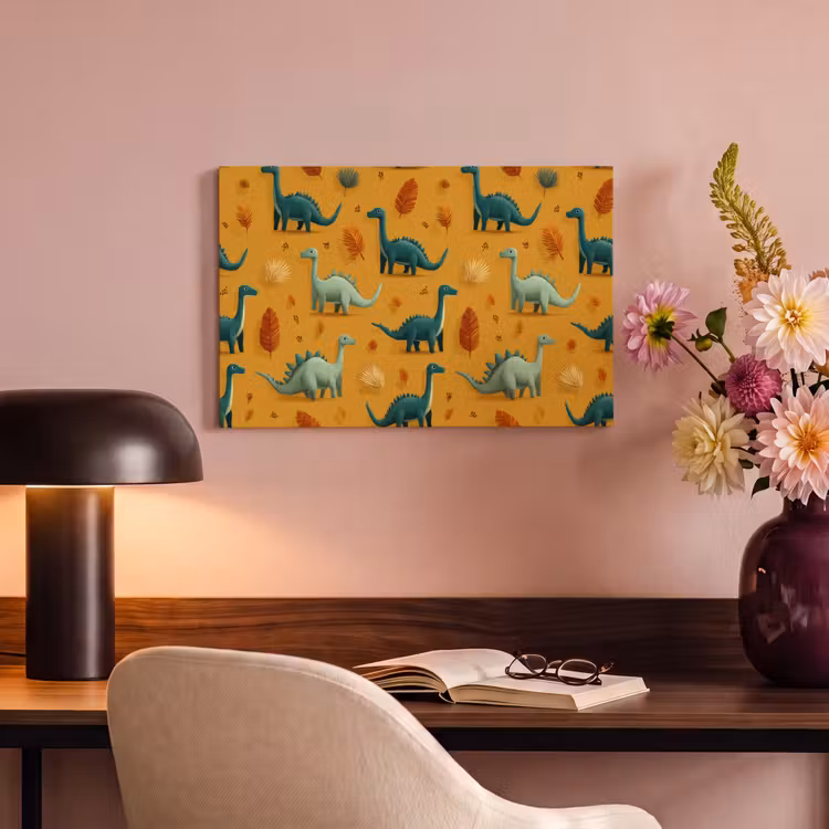 Canvas schilderij - Dinosaurussen - Stekels - Herfstbladeren - Bruin — 4