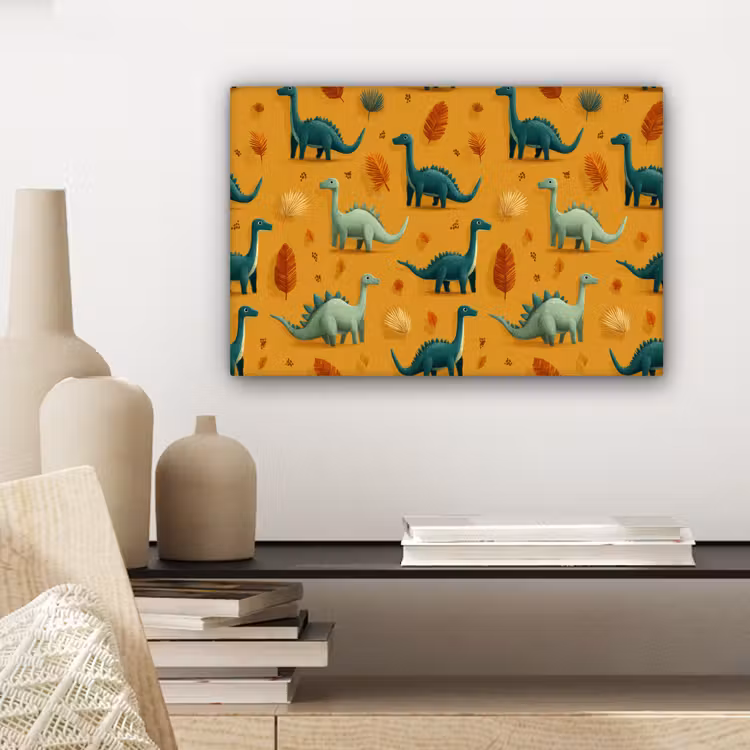 Canvas schilderij - Dinosaurussen - Stekels - Herfstbladeren - Bruin — 5